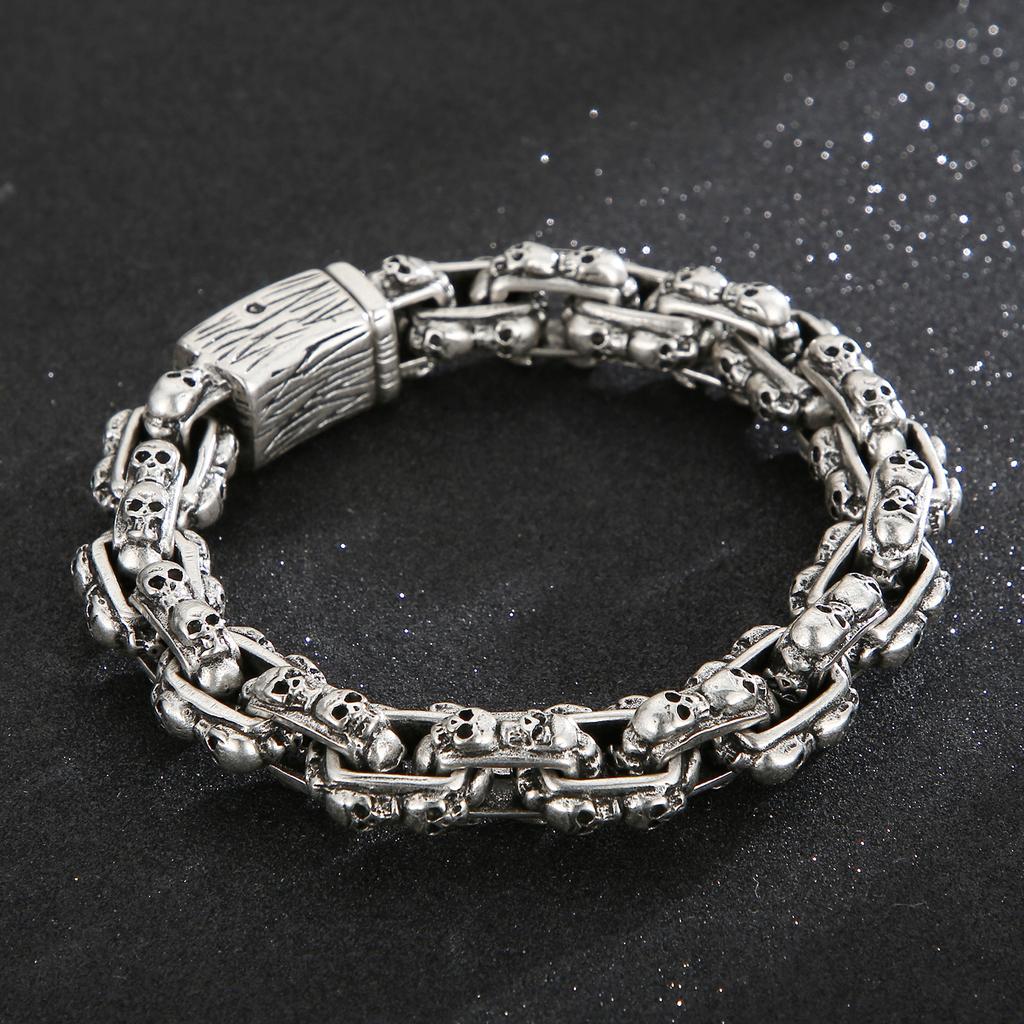 Stainless Steel Men Punk Skull Chain Bracelet Gothic Style Ancient Skull Charm Jewelry