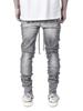 Trendy Men's European Stretch Motorcycle Black Ripped Denim Jeans