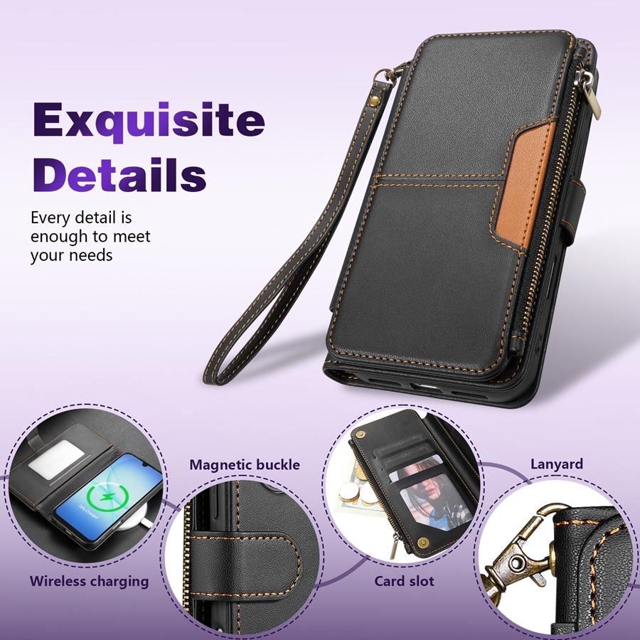

Wallet Multi-card Slot Zipper Kickstand Magnetic Flip Leather Case For Samsung Galaxy A07 A15 A16 A17 A26 A36 A53 A54 A55 A56 Galaxy A51