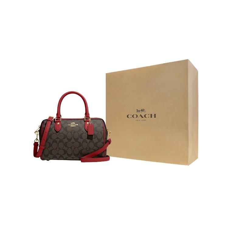 COACH Rowan Coated Canvas Leather Handbag , Shoulder Bag , Crossbody Bag Medium Women's Brown Red (Unisex) Handbags CH280 IMRVQ