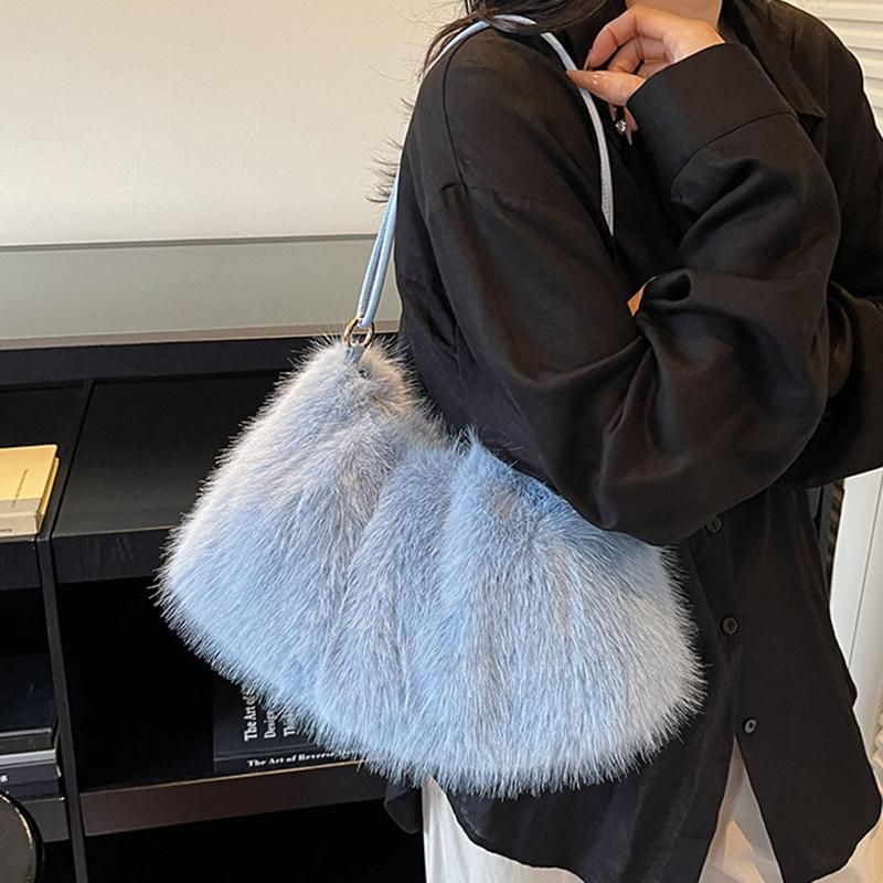 Women's Large Capacity Shoulder Bag Solid Color Plush Imitation Fur Handbag For Autumn And Winter Fashion