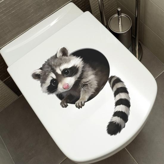 Yousheng Creative 3D Peeking Raccoon Toilet Stickers, Self-Adhesive Toilet Seat Sticker, Waterproof PVC Water Tank Sticker, Peel And Stick Raccoon