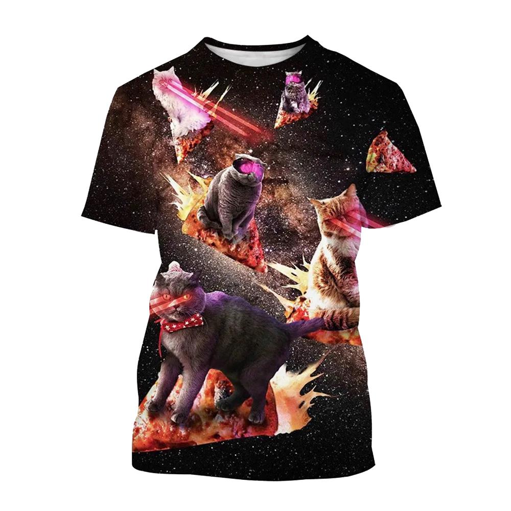 Men's T-shirts Cartoon Laser Pizza Cat Art 3D Print Anime t shirt Men Women Short Sleeve O-Neck Tees Casual Street Y2k Tops