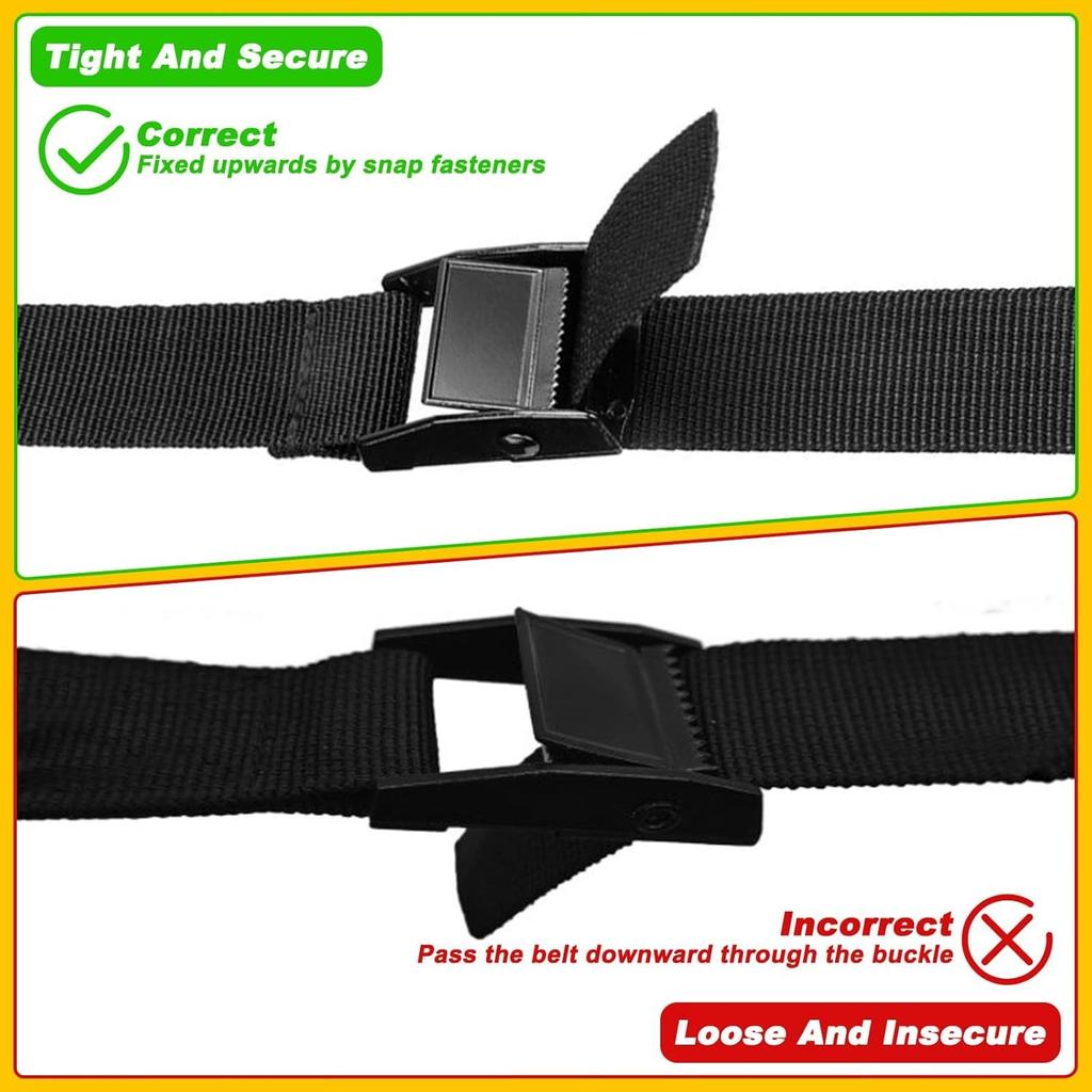 6 Fastening Ratchet Tie Down Straps with Rustproof Cam Buckles, 1mx25mm Black Heavy Duty Luggage Lashing Strap 250kg Load, Adjustable Quick Release