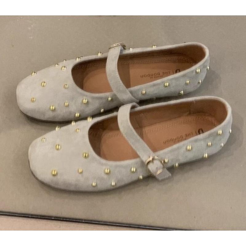 Fashion Mary Jane Shoes for Women Rivet Suede Classic Retro Brown Casual Soft Bottom Comfortable Ladies Flats Rhinestone Luxury Flats