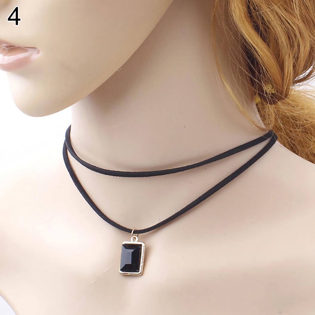 

Rectangle Pendant Double Layers Velvet Chain Choker Short Necklace Lady Gift ADM чёрный
