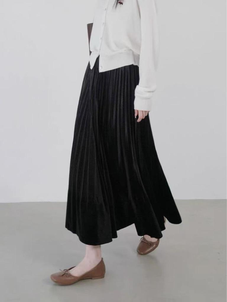 2025 Winter Samt Faltenrock Übergröße: Mittellang, Hohe Taille, Schlankmachend, Lockerer Schnitt für Damen