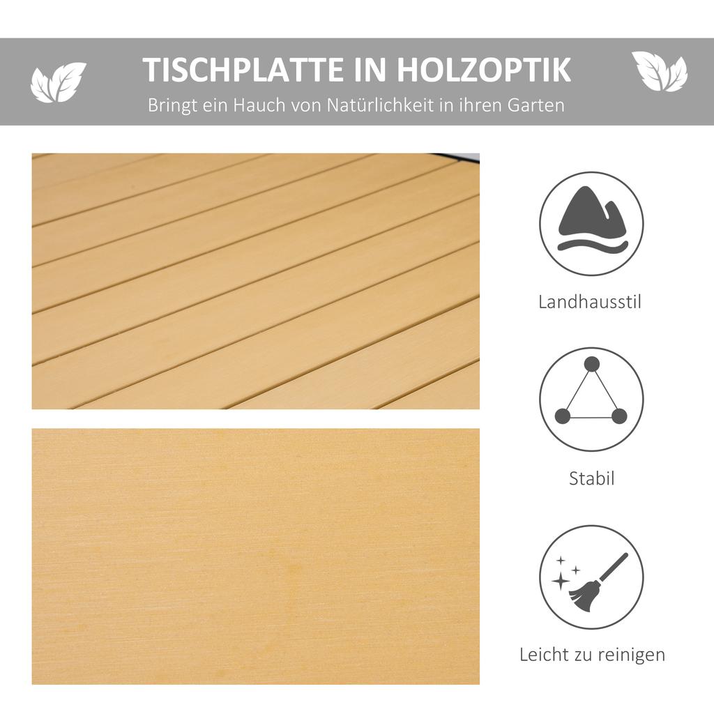 Aluminium Outdoor Garden Dining Table for 8 People, Faux Wood Top, for Garden, Patio, 190 X 90 X 74 Cm, Natural