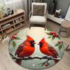 Charming Red Cardinal Pair Holly Berries Branch Round Floor Mat, Classic Red Charming Look, Nice Touch for Entryway Hallway and Office