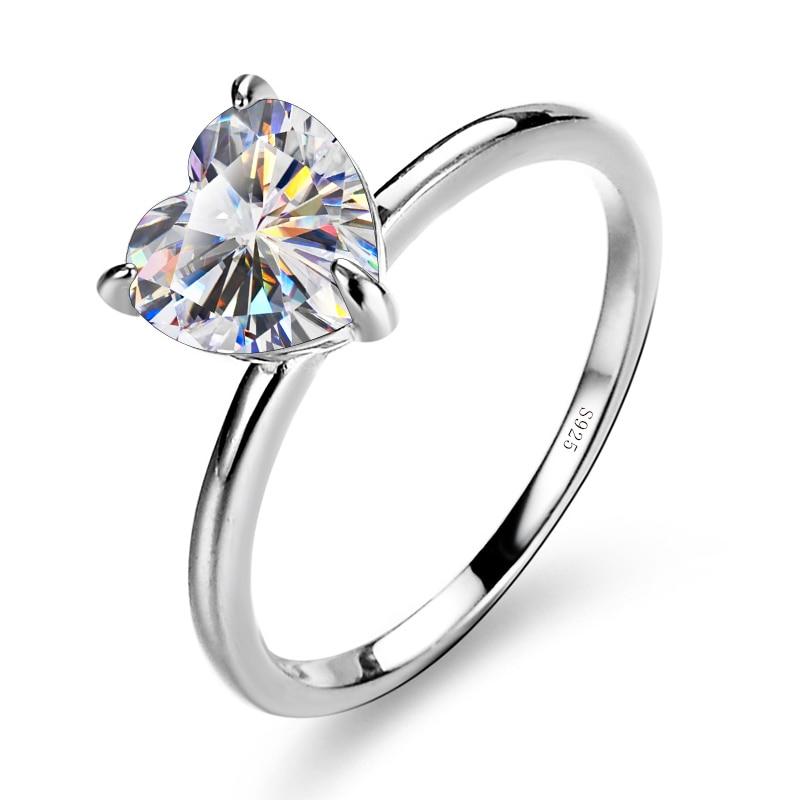 Bague Ringen Novinka v srdci S925 Sterling Silver Sparkling 2CT Moissanite zásnubní prsteny pro ženy Šperky s příslibem výročí
