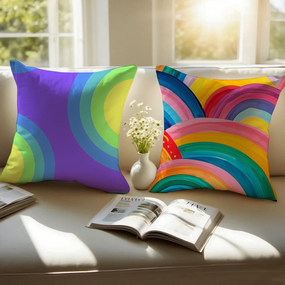 Halfcircle Fanshaped Rainbow Patterns Fashion Cushion Cover Pillowcase Antidustmite Invisible Zipper Short Plush Sofa Cushion