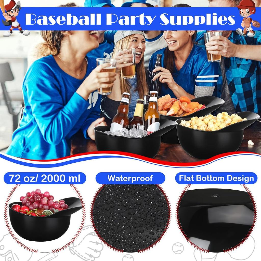 Home Run Party Bowls   70oz Baseball Cap Snack Containers for Ice Cream  Popcorn  and Party Snacks Black  1 Piece Set