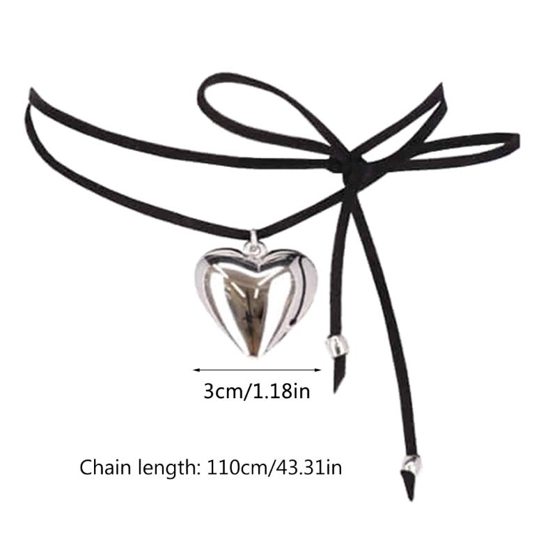Heart Pendant Collar Necklace Long Rope Bow-Tie Choker Necklace Fashion Jewelry Neck Tie Clavicle Chain Necklace