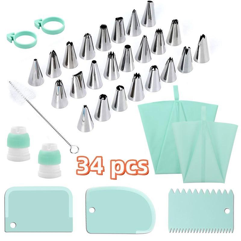 Butter-Spritzbeutel-Set 34 Teile Wiederverwendbare Kuchen-Dekorationsdüsen und Schaber Alles in Einem DIY Backwerkzeuge für Zuhause Küche Partys