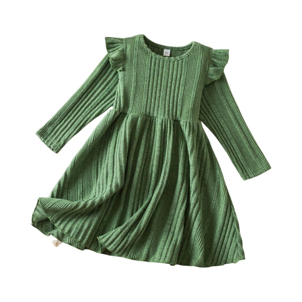 Girls Fashion Cute Fly Sleeve Long Sleeve Princess Dress Solid Color Dresses