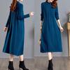 Knitted Dress for Women In Autumn and Winter Long Loose Solid Color Knee-length Sweater Dress Jacquard Half Turtleneck Sweater