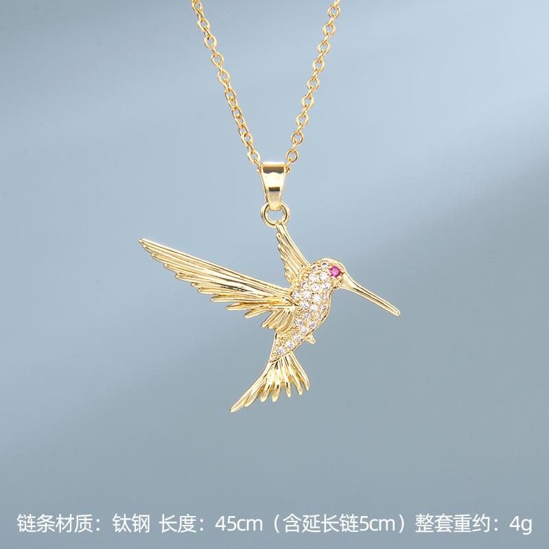 Light Luxury Zircon Owl Kingfisher Pendant Necklace Stainless Steel New Design Bird Choker Jewelry Party Gifts For Women Girls
