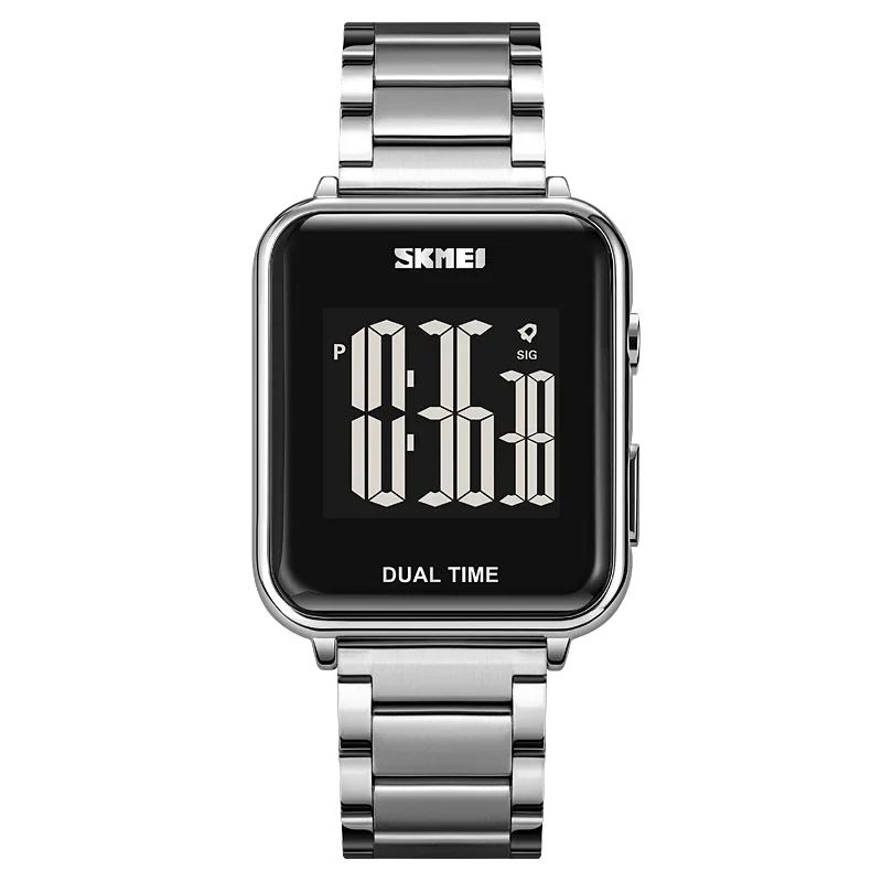 Skmei Mens Waterproof Chronograph Wristwatch Stainless Steel Strap Electronic Clock Back Light Calendar Digital Watch 1852