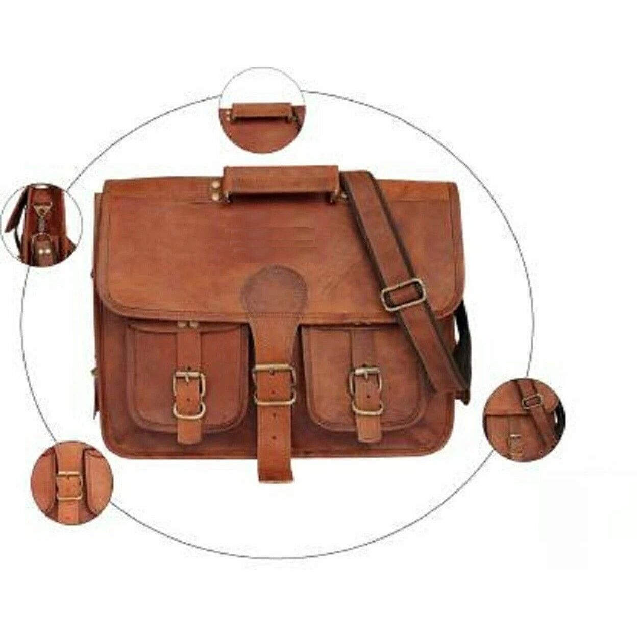 

Leather Vintage Laptop Messenger Handmade Briefcase Bag Satchel Men 11 x 9 x 3 in коричневий