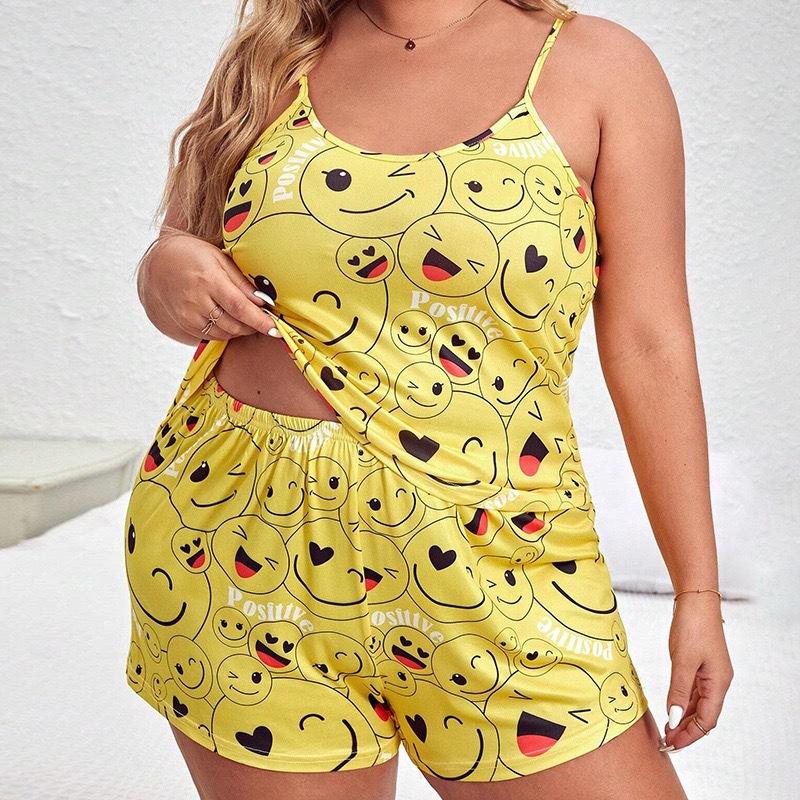 Set Pijamale Femei Mărimi Mari, Casual, Larg, cu Maiou și Pantaloni Scurți