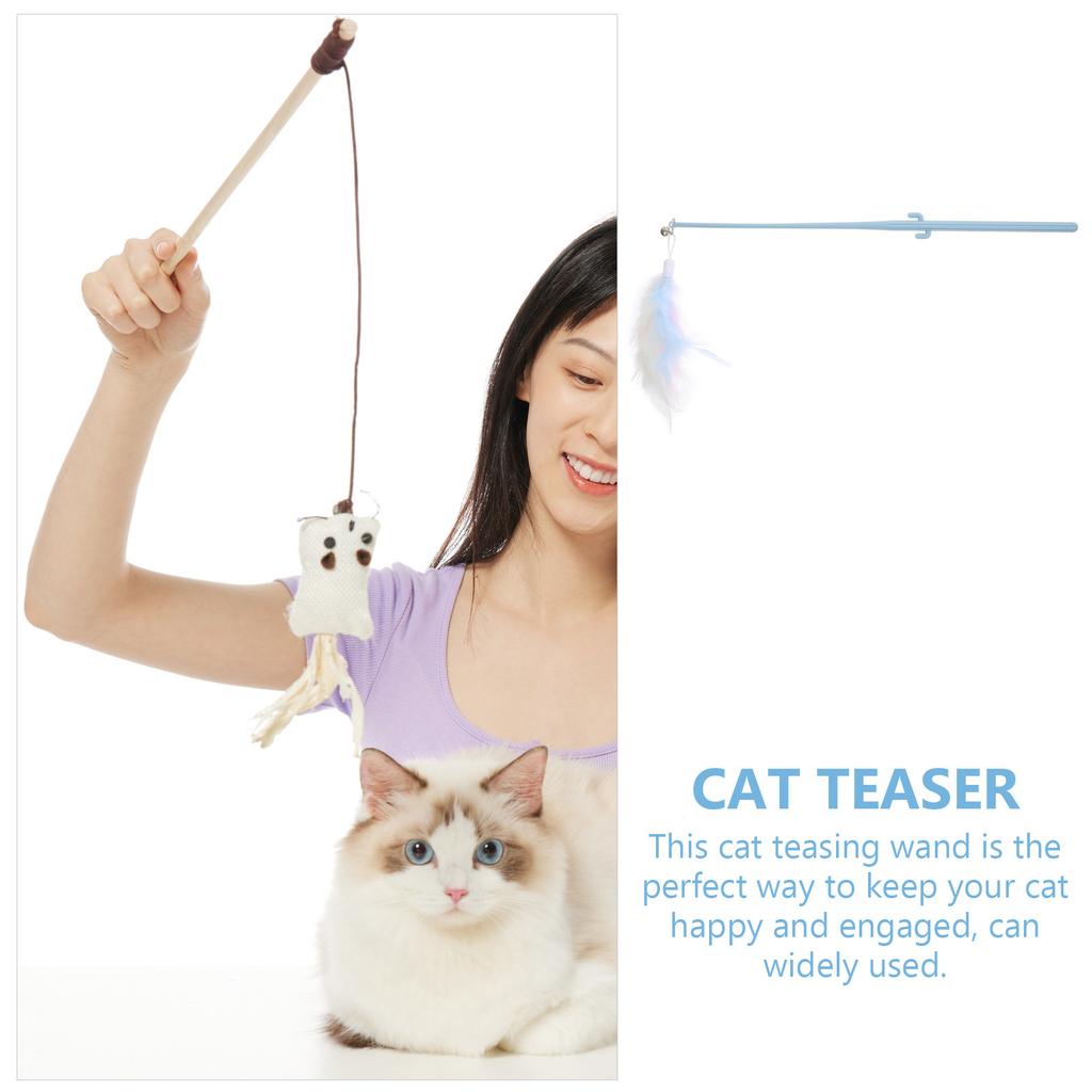 3Pcs Cat Wand Interactive Teaser Stick Bell Plume Multifunctional Cat Engaging Play Fishing Pole for Indoor Cats Self-Activity