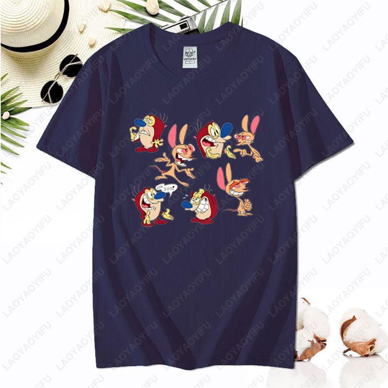 90s Ren Stimpy Show Nicktoons Nickelodeon TV Cartoon Tshirt New Style Nostalgia Childhood Tops Unisex Adult Clothing Cotton Tees