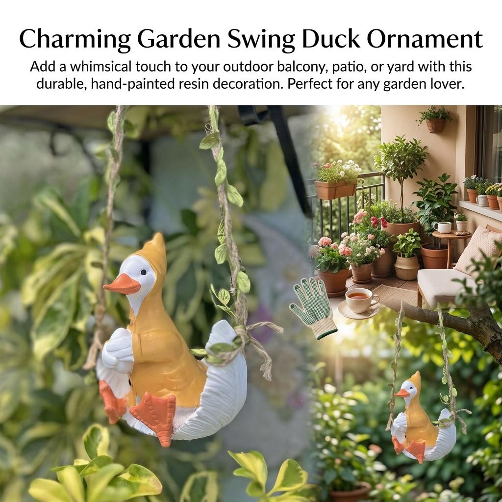 Resin Animal Swing Ornaments For Garden Outdoor Decoration With 45cm Hanging Rope