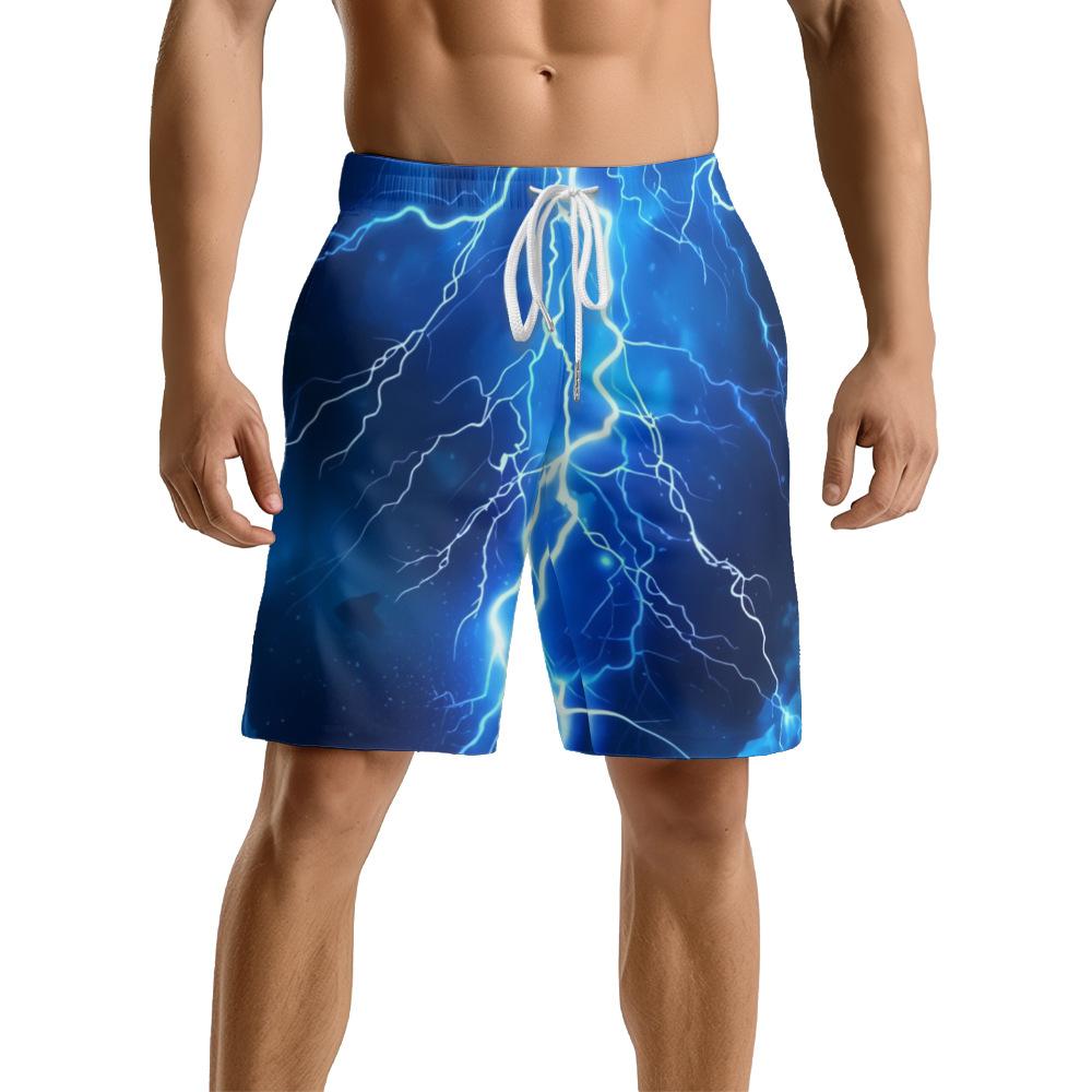 European And American Dark Natural Lightning Element Men'S Casual Shorts Beach Pants