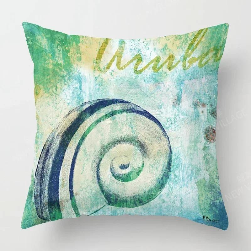 Home Decor Seashells & Starfish Beach-Themed Pillow Covers Pattern Cushion Cover Suitable for Sofa Bedroom Car Pillow Cover