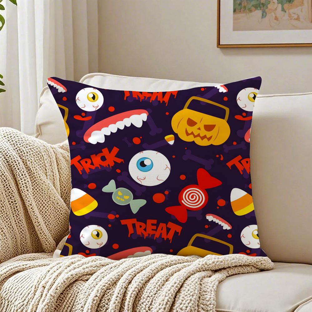 Halloween Trick Or Treat Cushion Cover Breathable Cushion Covers Machine Washable Wrinkle-Resistant Soft Durable