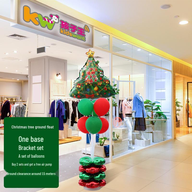 Large Base Christmas Tree Decoration with Santa, Reindeer, and Snowman Balloons for Kindergarten