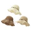 Women Hat Wide Brim Adjustable Strap Hollow Crochet Straw Hat Breathable Foldable Summer Outdoor Sun Hat