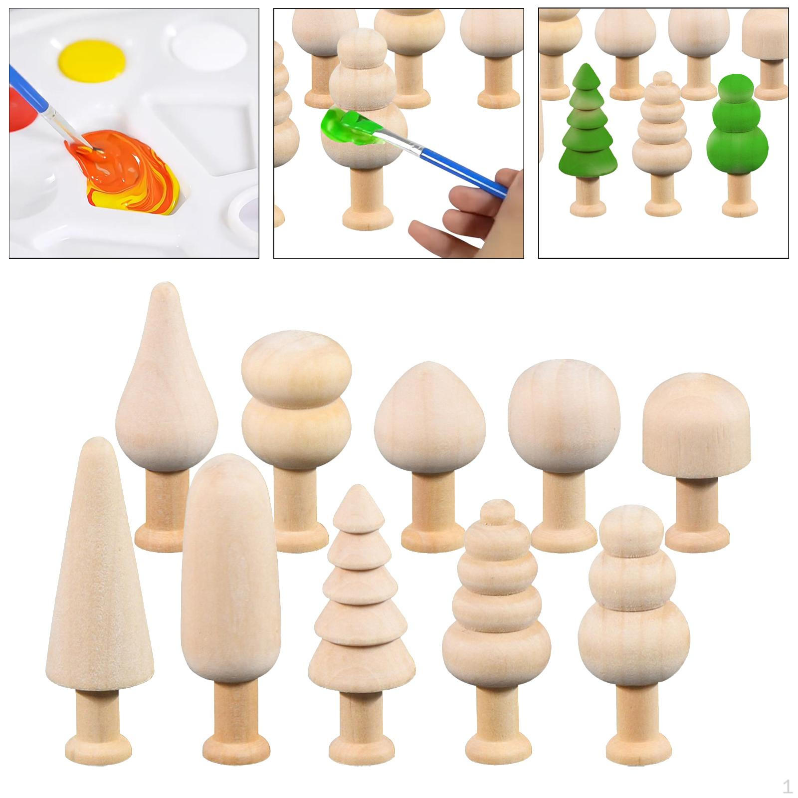 10x Unfinished Wood Tree Wooden Xmas Smooth Blank Miniature Mini Trees for
