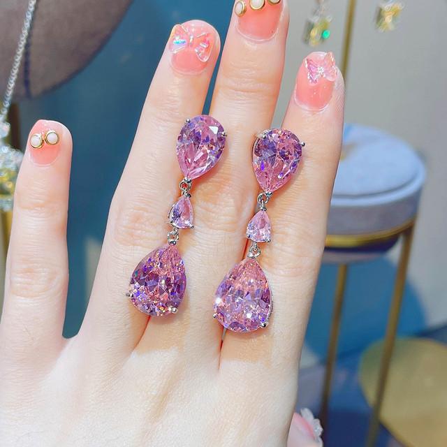 

Ювелирные серьги из 100% стерлингового серебра 925 пробы с топазом для женщин Fine Aros Mujer Oreja, ювелирные изделия с розовыми бриллиантами, серьги-капли Orecchini розовый