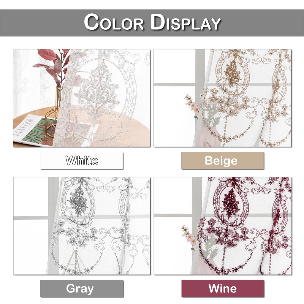 2 Panels Sheer Curtains Embroidered Window Voile Drapes for Living Room Grommet Top Solid Lightweight for Bedroom Home Decor