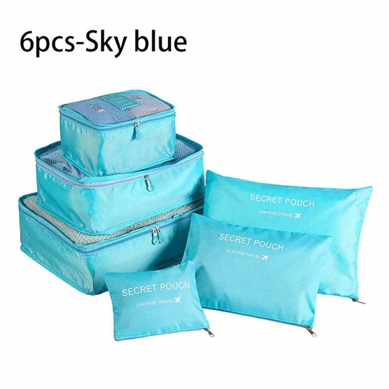 6 Pcs/Set Pink/Blue/Grey Travel Storage Bag Large Capacity Waterproof Luggage Clothing Underwear Storage Bag Bag With Zipper