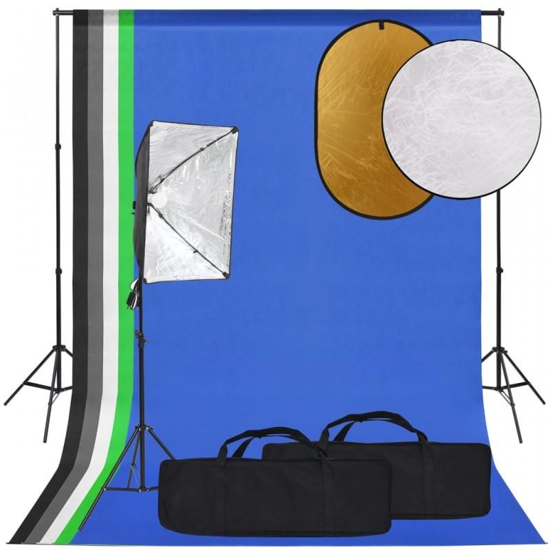 Día y Noche - Día y Noche Kit de estudio fotográfico con softbox, fondo y reflector