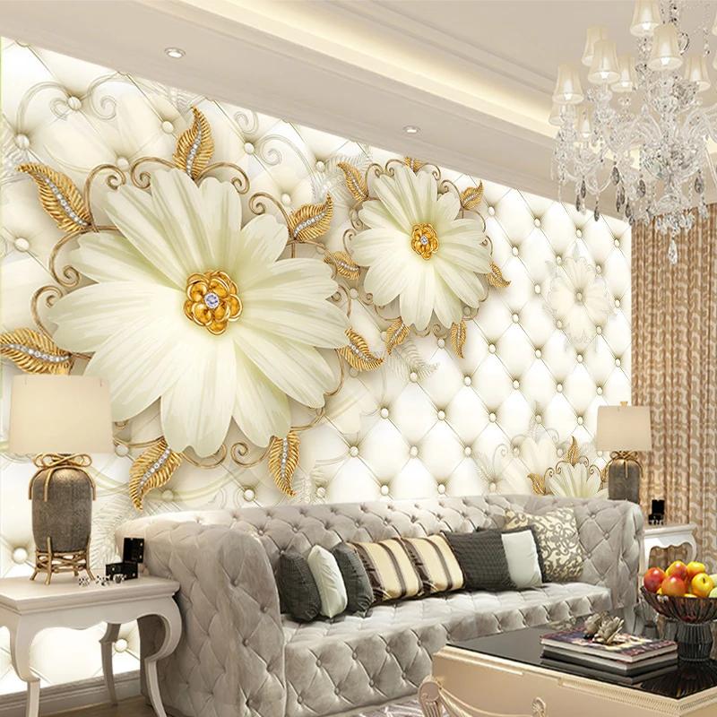 Fototapeta 3D Fototapeta v evropském stylu Luxusní zlaté šperky Květina Měkké balení Fototapeta Hotel Obývací pokoj Murales