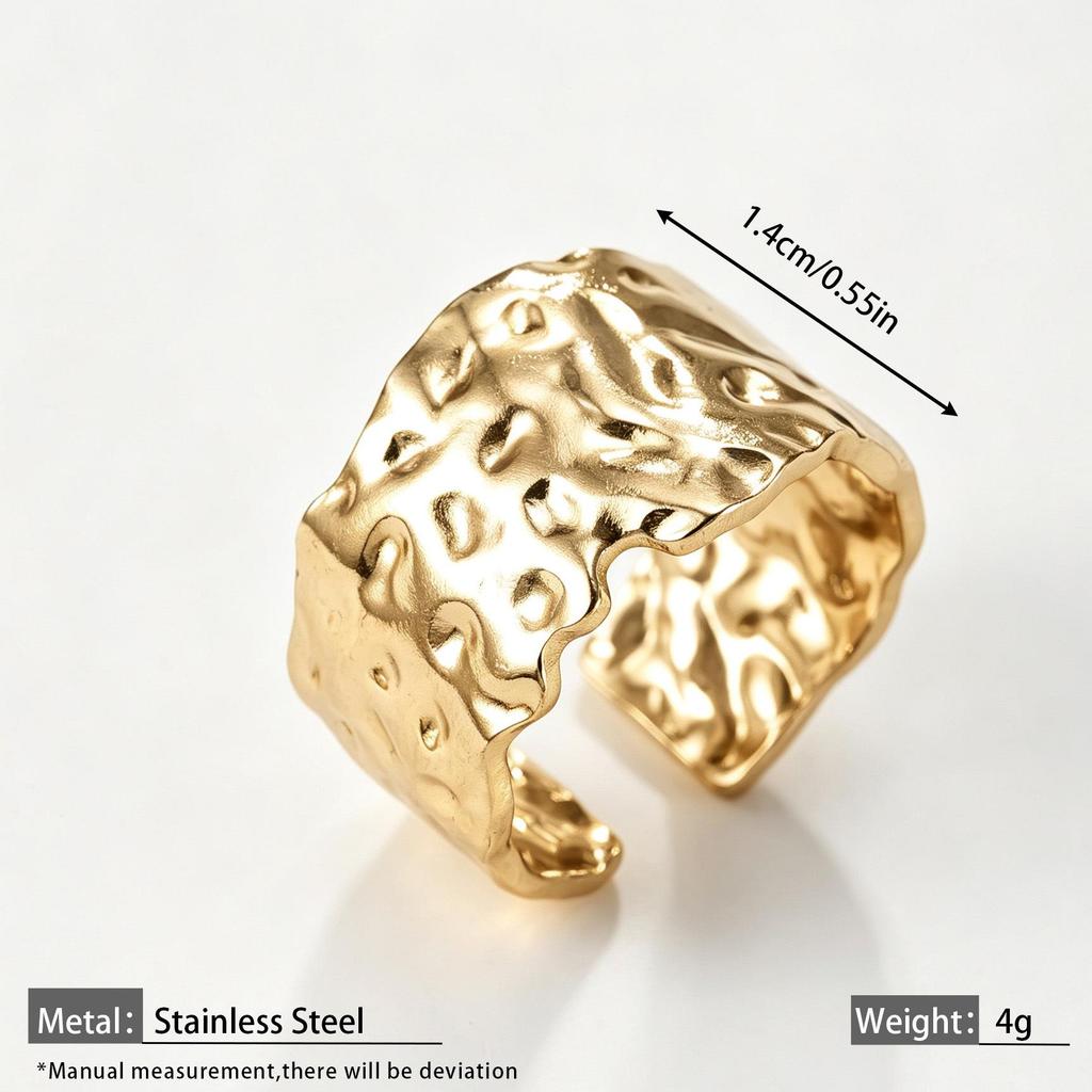 18K Gold-Plated Stainless Steel Open Ring with Wide Surface Lines