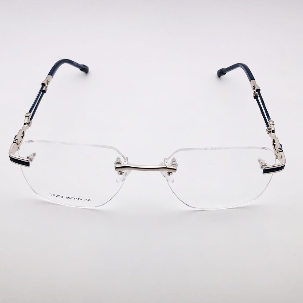 RSINC Rimless Frame Spectacle Eyeglass Metal Cup Durable Frames TS250 56-16-143 C5 BR 3 (Silver Blue) FR Silver Blue TS250 C5 | BR 3