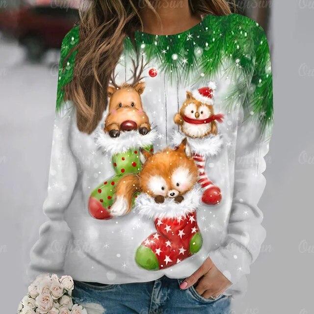 Autumn Fashion Long Sleeve T-Shirt Popular Women's Kawaii Owl Print Tees Aesthetics Round Neck Female Clothing Casual Street Top