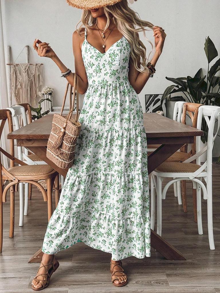 Robe à bretelles spaghetti en dentelle florale à lacets pour femme avec nœud et large ourlet