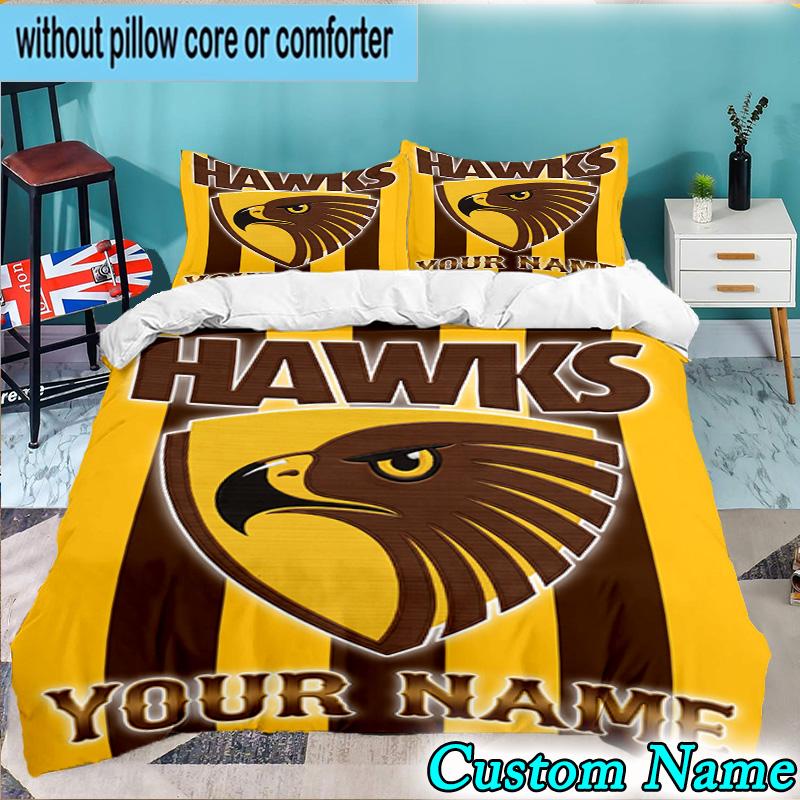 Custom Name 3PCS Hawks Team Spirit Bedding Set,Including Duvet Cover And 2pcs Pillowcases Perfect for Bedroom,Dormitory,Fan Christmas gift