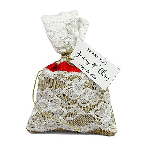 

20 подарункових мішечків із мішковини. Невеликі джутові сумки для весільної вечірки. Сільські сумки з персоналізованим папером. червоний