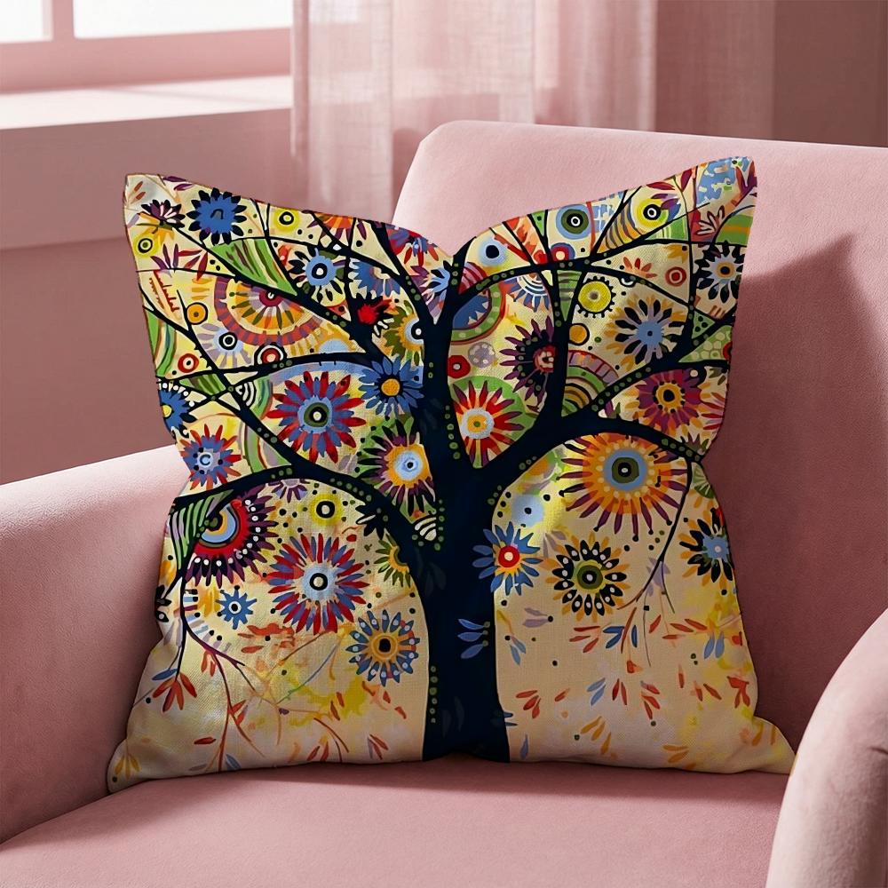 Colored Tree Cushion Cover Multi-Scene Pillow Cover for Home & Car - Reversible, Soft & Durable for Daily Use