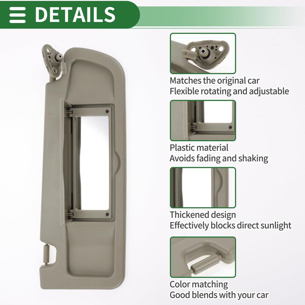 Motoforti Right Passenger Sun Visor Assembly with Mirror, Plastic, for Honda Civic 2009-2011, Beige, Part Number 83230-SNA-A01ZE
