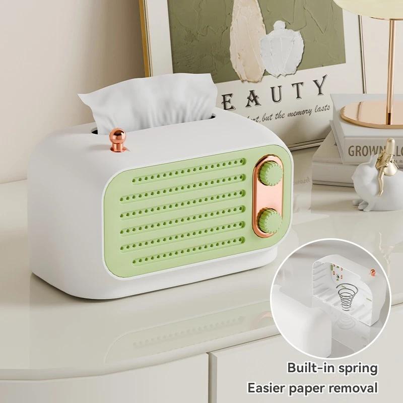 1pc Radio Model Tissue Box Napkin Case Spring Automatic Lift Tissue Dispenser Household Multifunction Tissue Storage Container
