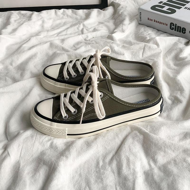 Half-drag canvas shoes female student white shoes versatile 203
