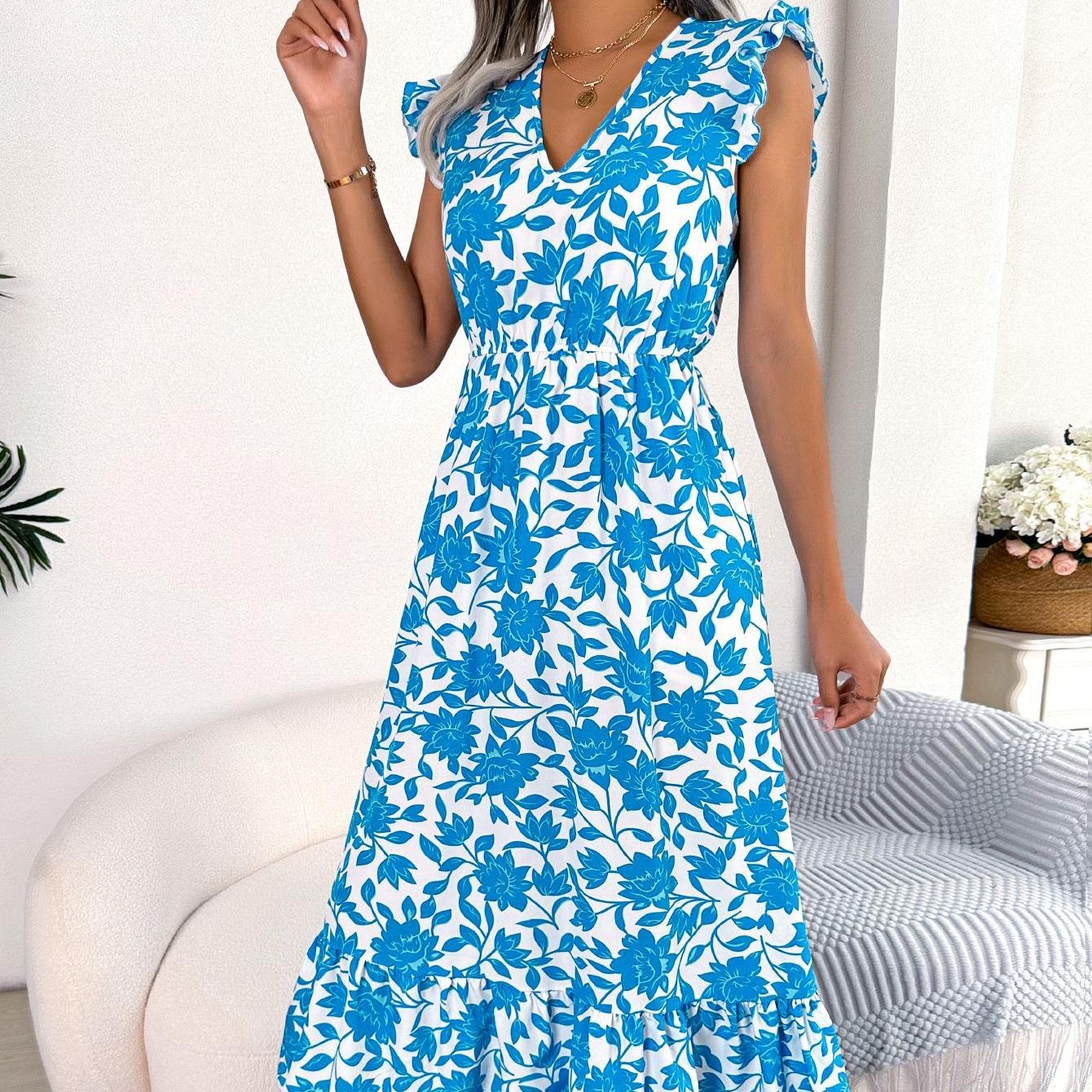 

GMXIA Женская мода на лето и весну, тонкие однотонные коктейльные и вечерние платья с принтом XL синий