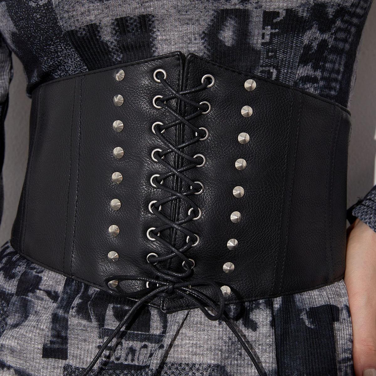 

Европейский и американский INS стиль Подруга Панк Острые шипы Воздушный глаз Эластичная резинка Пояс Пояс-галстук Ремень 60-80cm